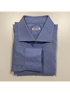 Kiton Mens 100% Cotton Long Sleeve Dress Shirt Size XL Light Blue